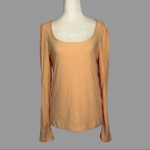 ❤️ M ❤️ NWT Anthro Top Ribbed Low Cut Scoop Neck Puffed Sleeves​